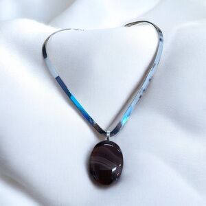 Artisan Hand Crafted Fused glass pendant on silver plated smooth  metal choker